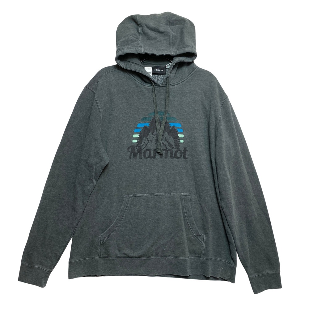 Marmot Hoodie Mens XL Gray Mountain Graphic Pullover M901068 Outdoor Fleece